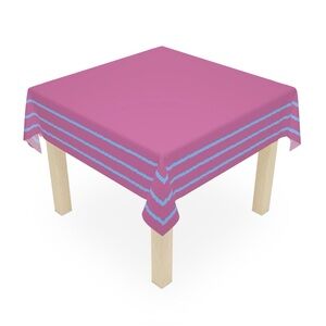 Table Cloth pink with light blue frame 55 inches x 55 inches NWOT